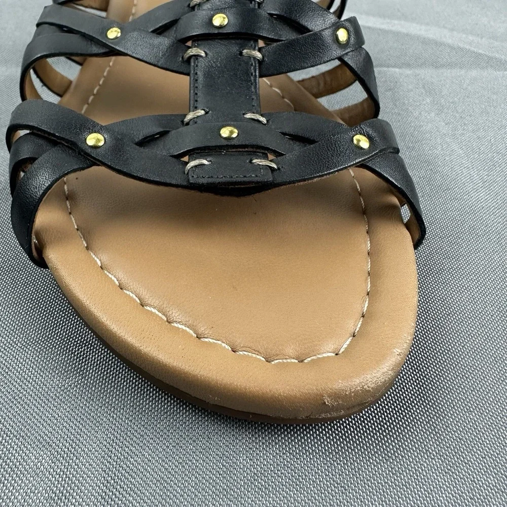 CLARKS ARTISAN Sandals SIZE: 9 M Strappy BLACK Leather Womens Low Heel Comfort